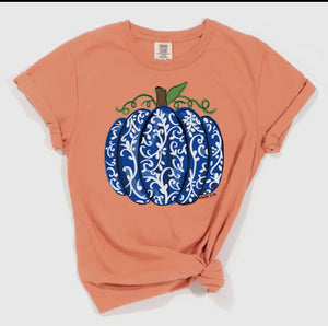 Blue Chinoiserie pumpkin adult shirt