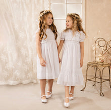 6569 White voile and lace tea length wedding dress (Feltman Brothers)