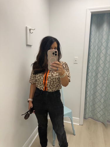 Voy smocked mock Neck stripe top
