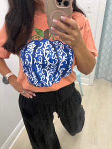 Blue Chinoiserie pumpkin adult shirt