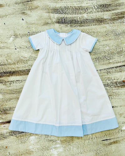 Three Sisters Blue and White Pleated Gown